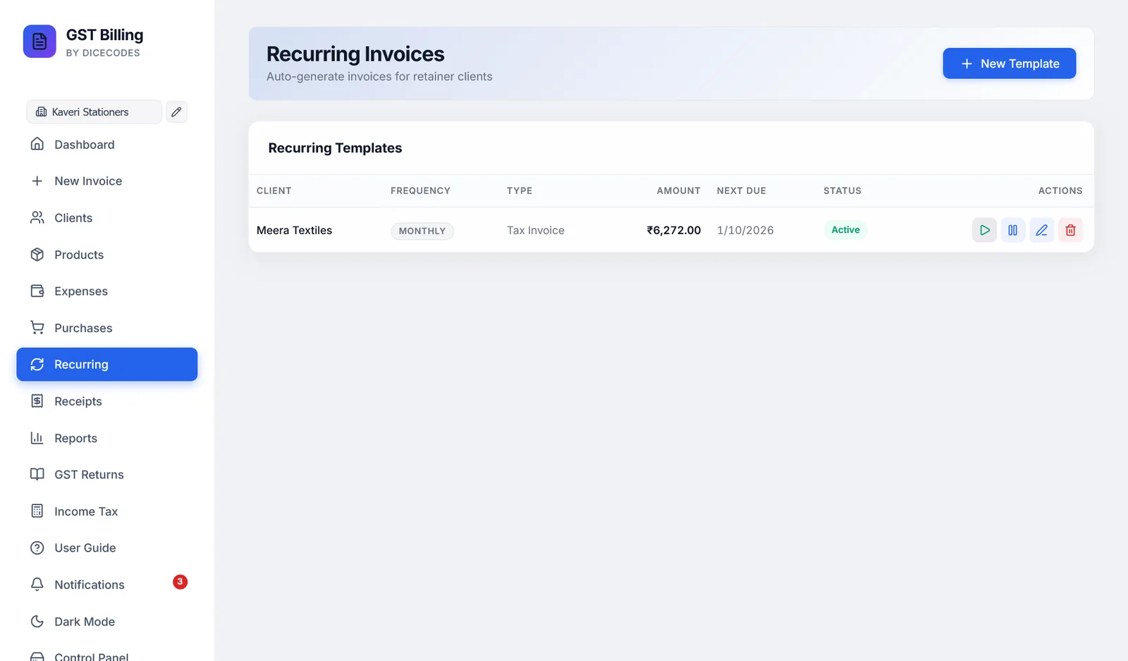 The recurring template list.